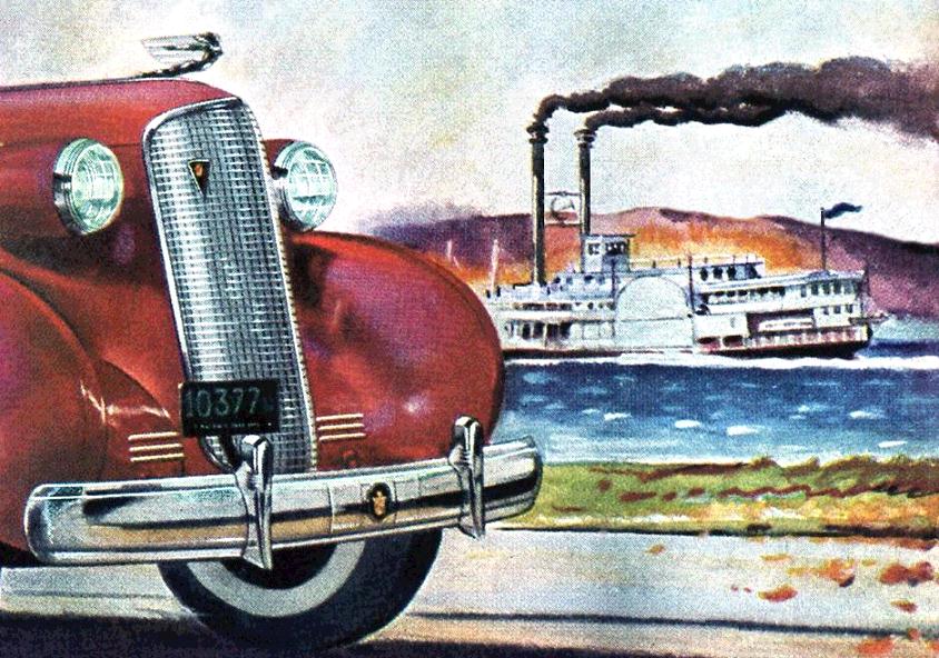 Cadillac 1937 detail Ad with steamboat 90 percent EXP