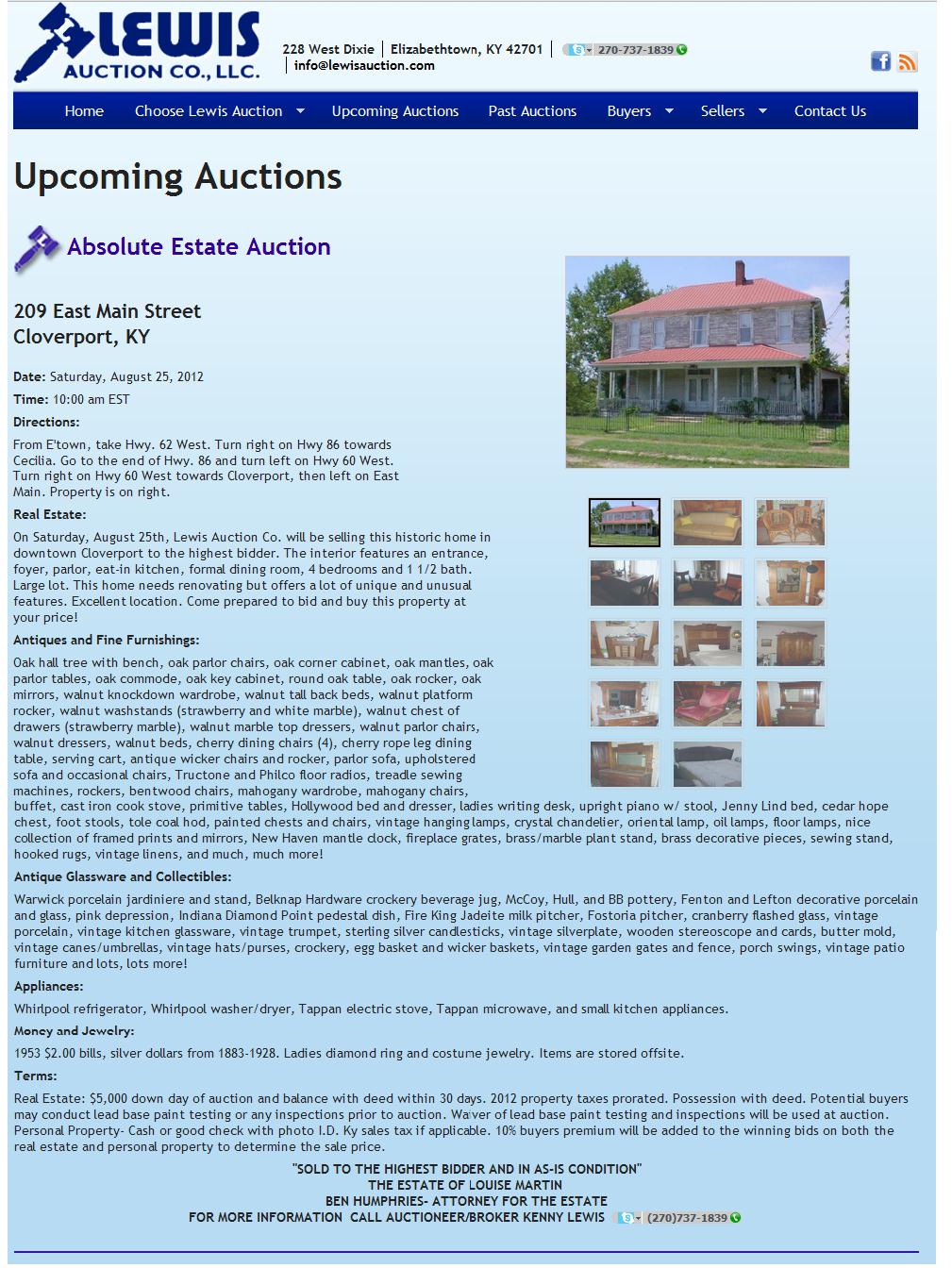 Cloverport Auction 25 Aug Probably JM WHITE house
