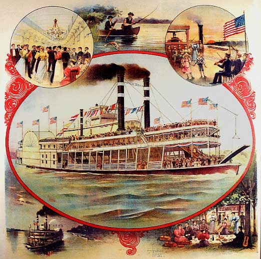 lithograh ad steamboat illustration